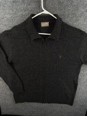 Thomas Burberry Shetland Wool Collared Long Sleeve Dark Gray Full Zip Logo Men